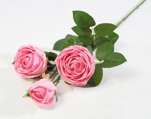 Ветка розы 3 цветка с латексным покрытием розовая