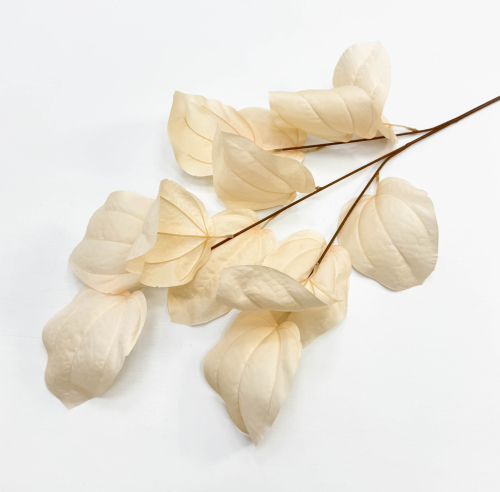 Ветка декоративная с крупным листом светло-бежевая
