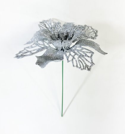Украшение пуансеттия серебро