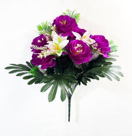 Георгин с нарциссом и листом пальмы 13 веток