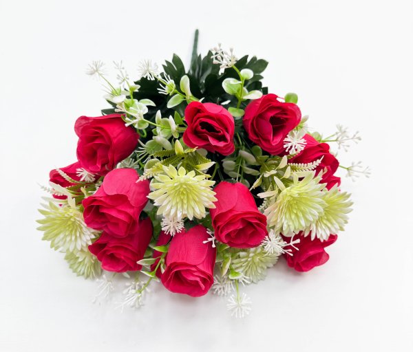 Роза с пластиковой астрой 18 цветков