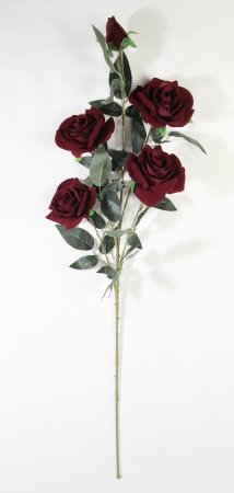 Ветка розы "Алая заря темно-красная" 4 цветка 1 бутон