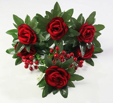 Бархатная роза с ягодкой 9 веток 6 цветков от магазина KALINA являющийся официальным дистрибьютором в России 