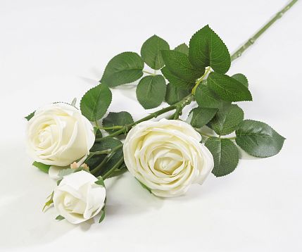 Ветка розы 3 цветка с латексным покрытием молочная от магазина KALINA являющийся официальным дистрибьютором в России 