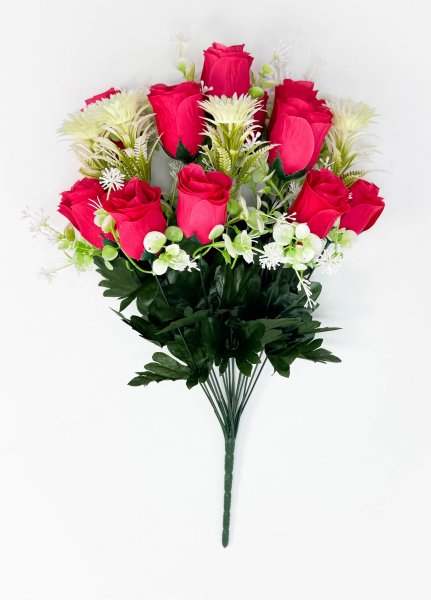 Роза с пластиковой астрой 18 цветков