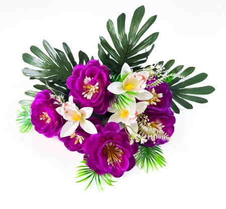 Георгин с нарциссом и листом пальмы 13 веток