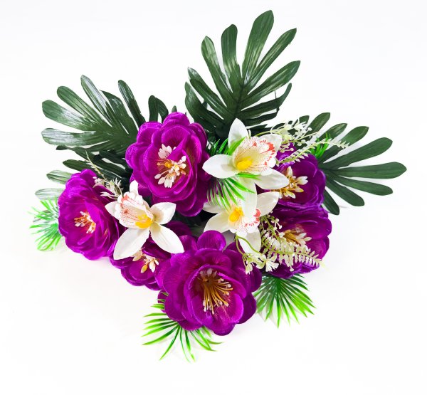 Георгин с нарциссом и листом пальмы 13 веток