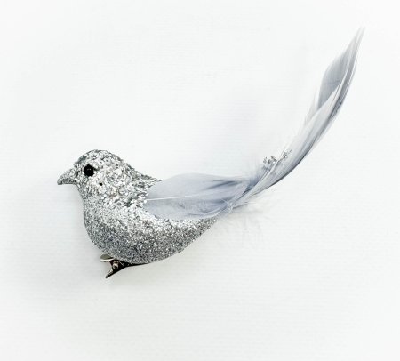 Птичка в блестках серебро