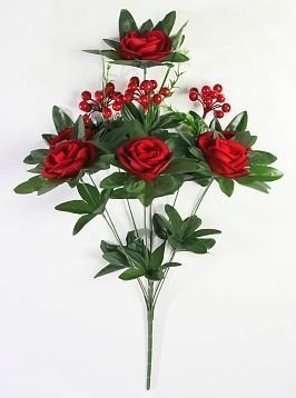 Бархатная роза с ягодкой 9 веток 6 цветков от магазина KALINA являющийся официальным дистрибьютором в России 