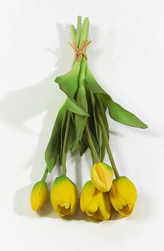Букет тюльпанов 3+2 желтые  от магазина KALINA являющийся официальным дистрибьютором в России 
